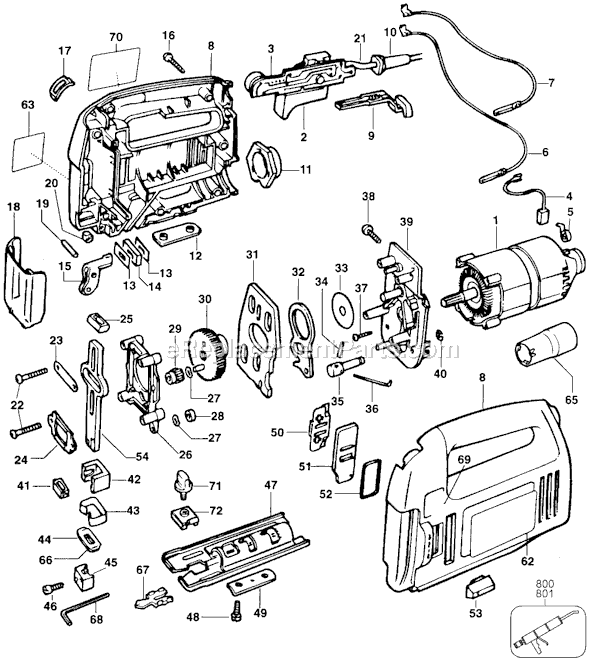 Page A Diagram and Parts List for JS400 Type 1 Black and Decker Jig Saw